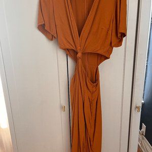 Abercrombie Linen Knot Midi Dress in Mustard